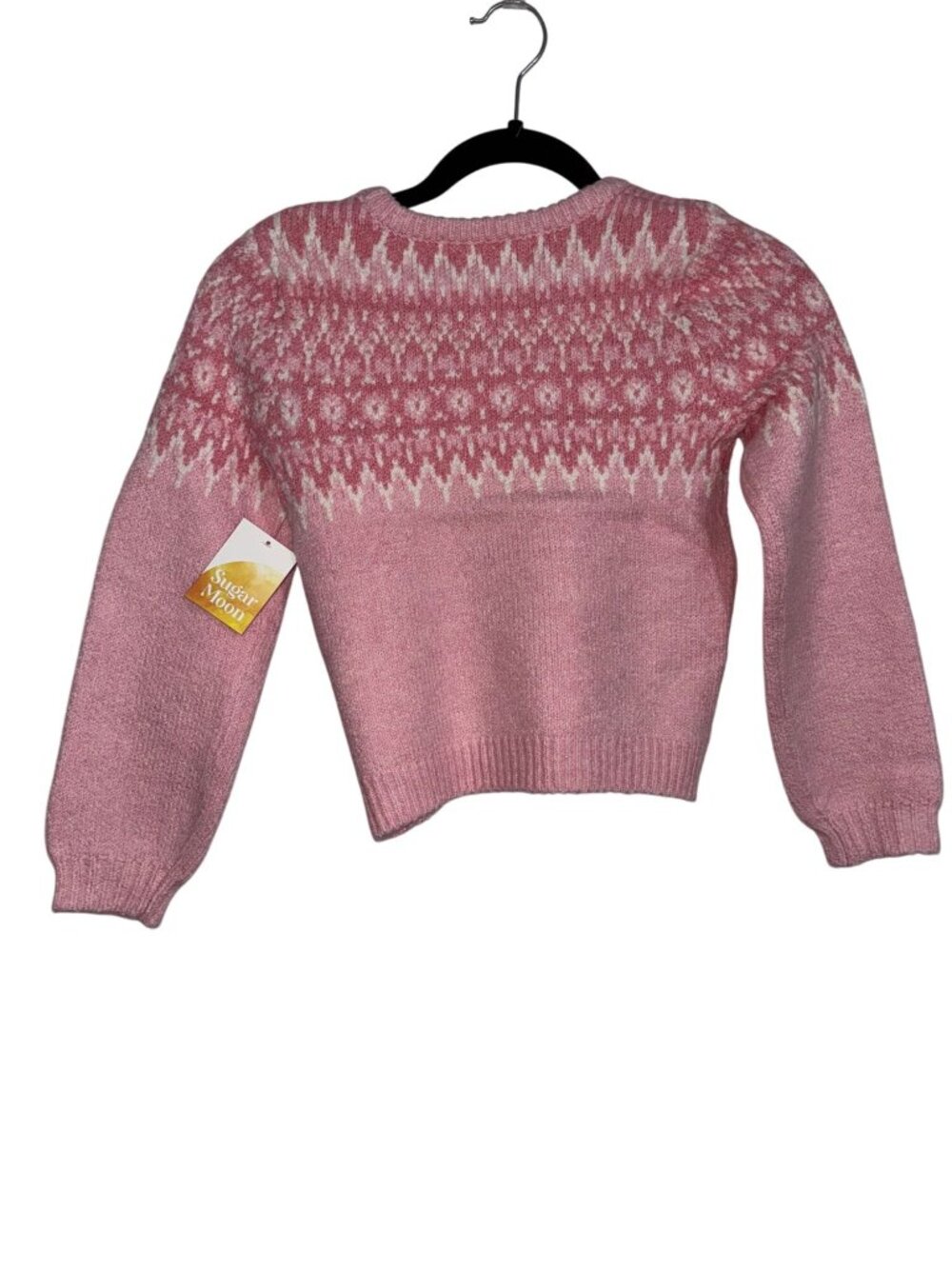 Sugar Moon Kids Fair Isle Sweater L (10-12) Pink & White Wool Blend Winter Knitw - Picture 2 of 4